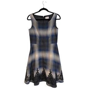 Milly Size 6 Plaid Flannel Fit & Flare Lace Trim Dress EUC Dark Romantic